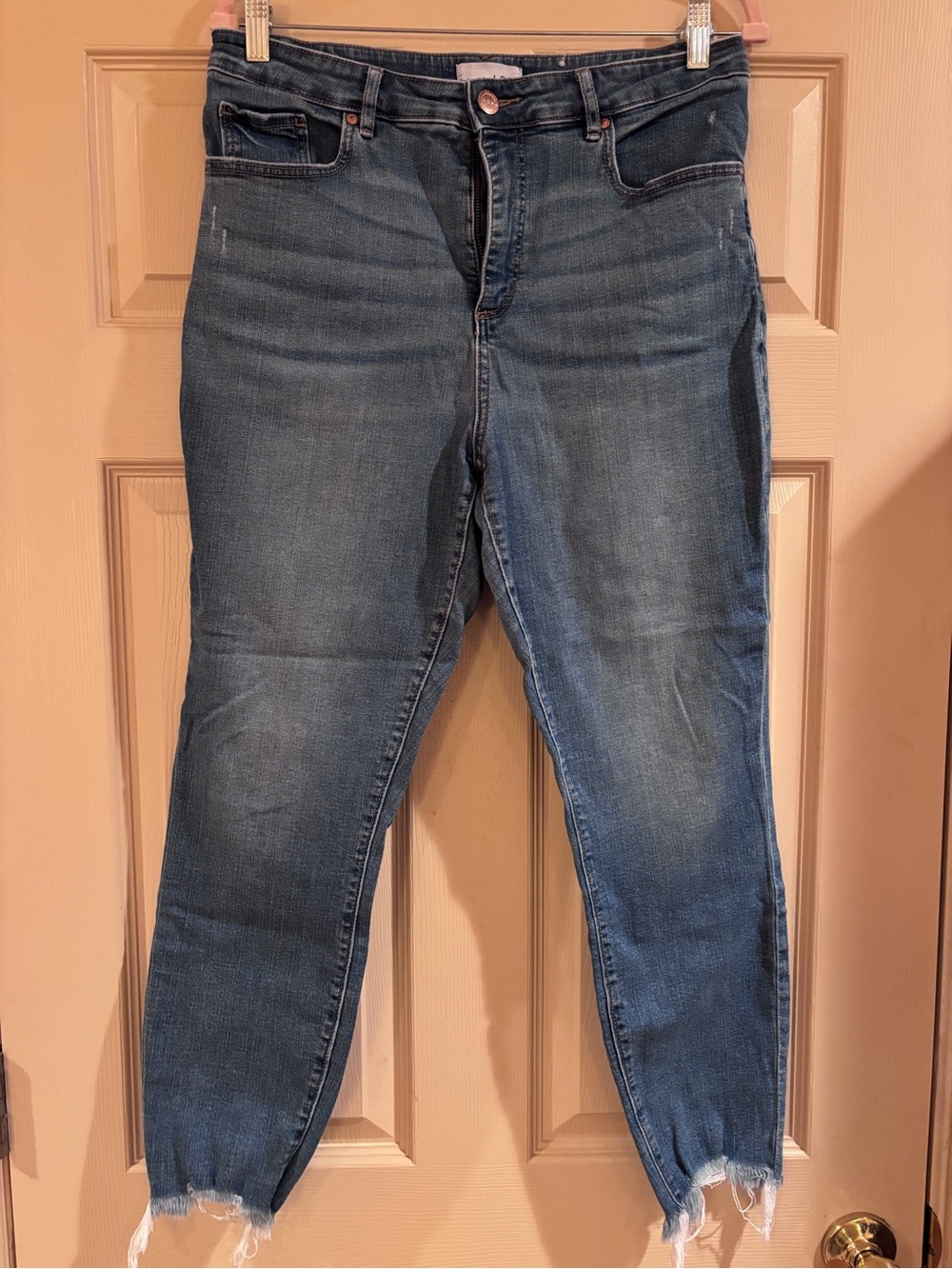LOFT Blue Denim Curvy High Waist Skinny Jeans with Copper Button